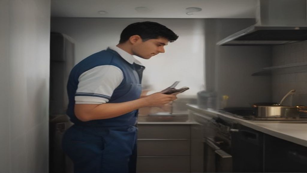 Technician servicing a kitchen appliance